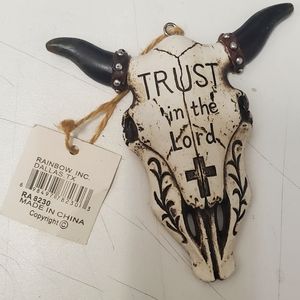 Western Turquoise Cross Tooled Leather Cow Skull Tree Ornaments